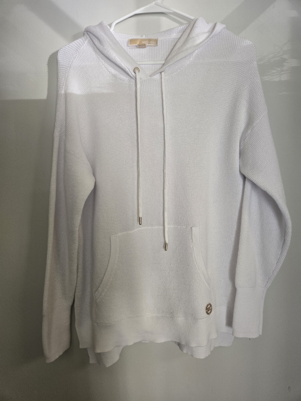 White Women's Hooded Waffle-Knit Pullover Michael Kors